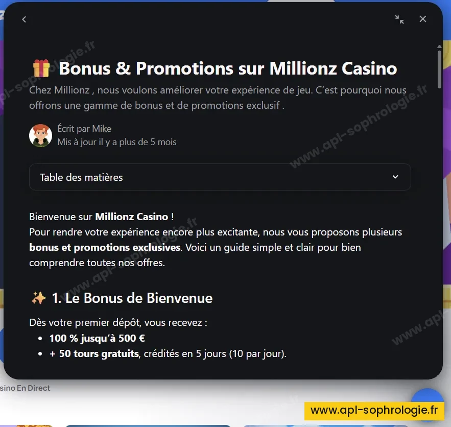 Le chat d'assistance d'un casino en ligne